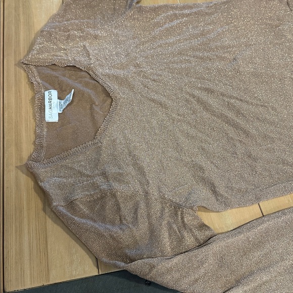 Sag Harbor Shimmering Tan Knit Top Petite Medium Beautiful copper balletcore - Picture 5 of 7